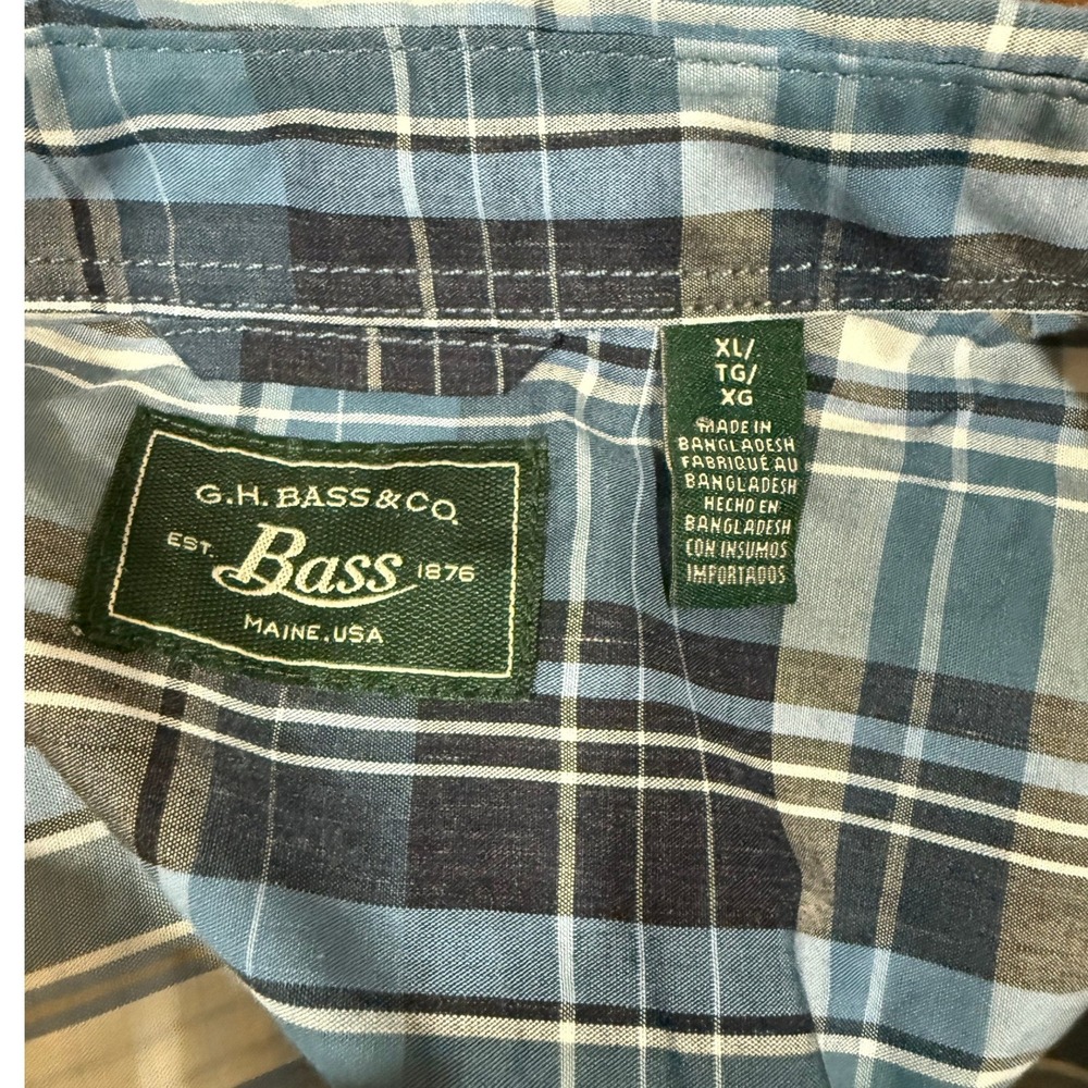 G.H. Bass‎ Co. Mens Plaid Short Sleeve Button Down Shirt XL Blue Tan White - Picture 3 of 5